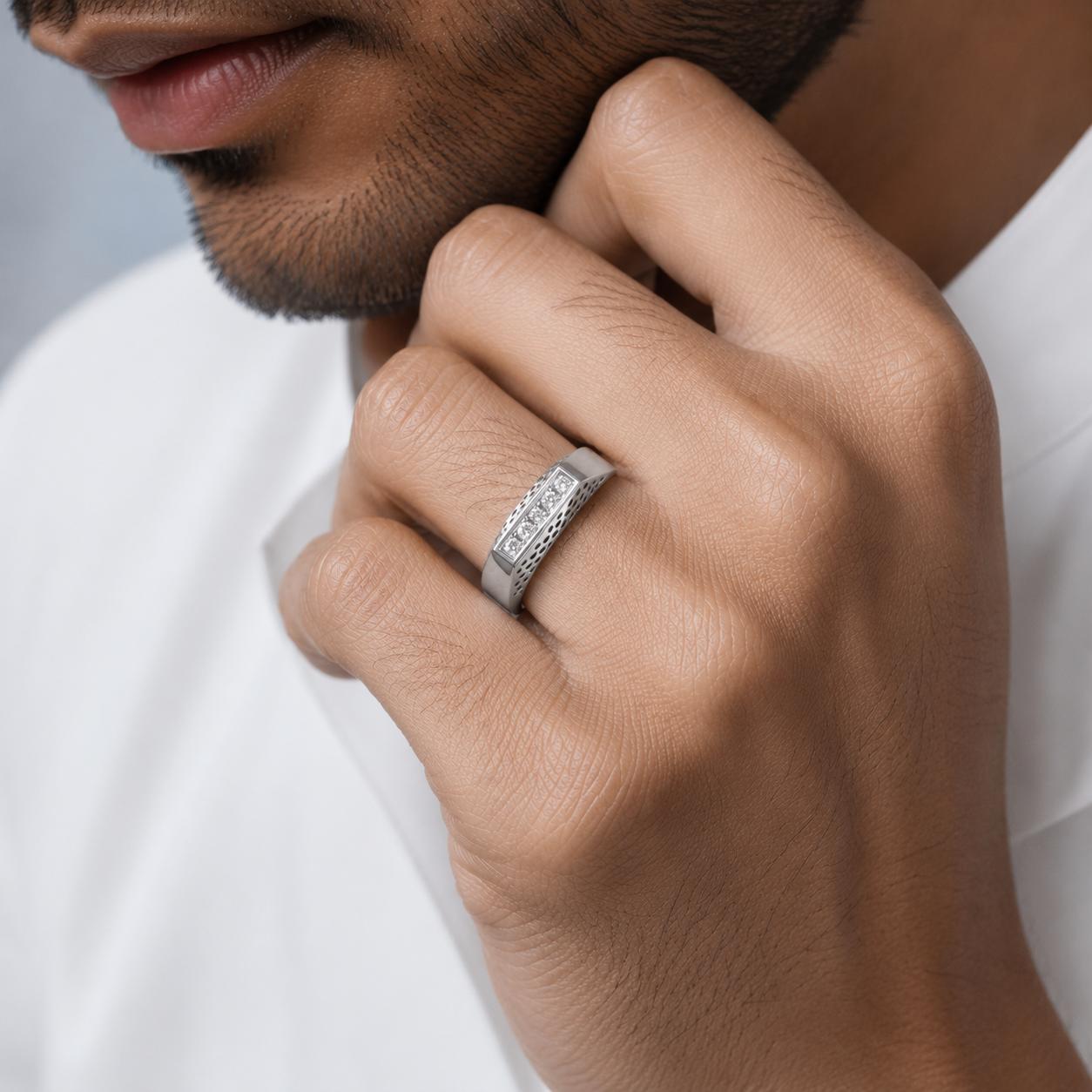 925 Sterling Silver Cz Bar Adjustable Ring Men's Ring - Image 2